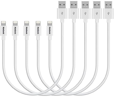 MaGeek iPhone Charger Cable Short, [5-Pack, 0.3 Meters] [Apple MFi Certified] Lightning to USB Cables for iPhone 14/13/12/11/X/8/7/6s/6/5s/5c/5/SE Series, iPad Pro/Air/iPad mini, iPod. (White)