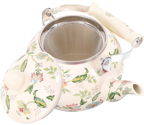 Alipis Tetera Esmaltada De Porcelana De 2.2L Para Estufa Con Colador Y Mango Fresco, Decorativa Floral Vintage Para Agua Caliente, Té y Café