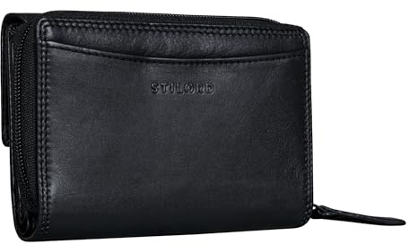 STILORD 'Jade' Damen Geldbörse Leder Groß RFID Blocker Portemonnaie Damen Echtleder Vintage Geldbeutel Frauen Ledergeldbörse mit Reißverschluss Münzfach, Farbe:schwarz