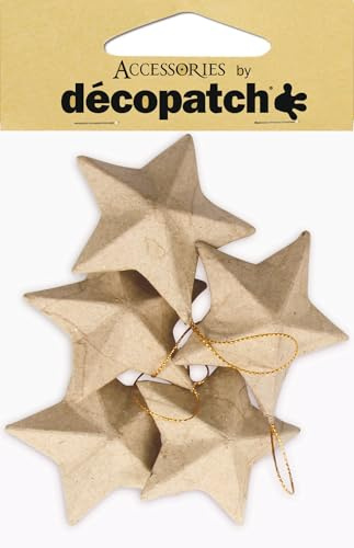 Décopatch NO009O 6 x 5er Sternen aus Pappmaché 3x8x8cm Kraftbraun