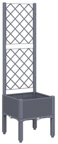 vidaXL Jardinera con Enrejado, Macetero de Plantas Flores, Maceta de Hierbas, Arriate para Jardín Patio Balcón Terraza, PP Azul Gris 40x40x142 cm