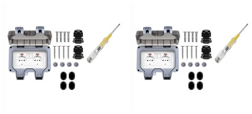 TsoLay 2X Enchufe para Exteriores Enchufe A Prueba de Agua con Luz Indicadora de Interruptor, Enchufe de Pared Contacto de Protección Montado en Superficie para Cuarto Húmedo