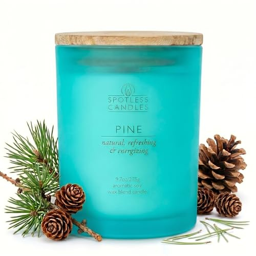 Kiefernkerze – 9,7 oz/275 g frische Kiefernduftkerze in grünem Milchglasgefäß mit Holzdeckel und knisterndem Holzdocht in luxuriöser Geschenkbox – natürlich, erfrischend und belebend