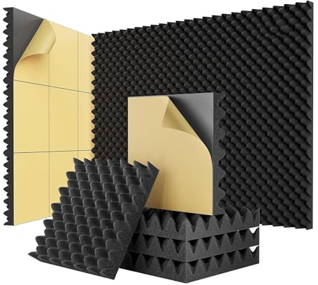Rordigo Pack of 24 Self-Adhesive Soundproof Egg Crate Foam Sheets 2 x 12 x 12 cm for Home and Studios, , Easy to Install and Easy to Use