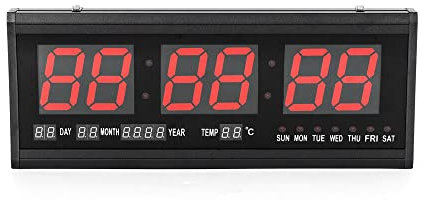 Vielrosse Digitale Wanduhr, Großes Display LED-Wecker Mit leuchtendem Display, Wochenanzeige, Ewiger Kalender, Dekoration, Monatsanzeige, Thermometer, Kalender, 24-Stunden-Anzeige für Zuhause, Büro