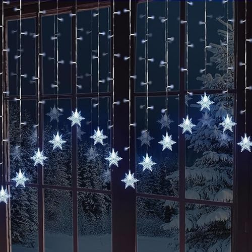 GloBrite 104 LED Curtain Light - Christmas Lights, Fairy Lights, 8 Modes - Xmas Decor, Indoor Window, Bedroom, Party, Wedding, Plug-in LED Curtain, Christmas Decorations (Snowflakes - Cool White)