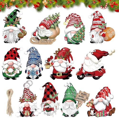 Weihnachtsanhänger Wichtel Set, 24 Stück Weihnachtswichtel, Weihnachten Holz Ornamente, Holz Anhänger Weihnachten, Weihnachtswichtel zum Hängen, Christbaumschmuck Christmas Ornaments Weihnachtendeko