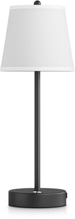 lundwa Lampe de Chevet Tactile avec Ports de Charge USB-C, 6000mAh Intensité Variable 3 Voies, Abat-jour en Tissu de Lin, Base métallique noir,LED Lampes de Table pour Chambrer Salon Hôtel (42CM)