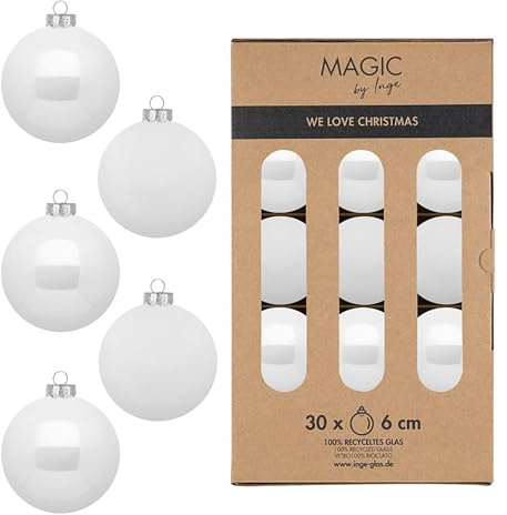 Weihnachtskugeln Glas 6cm 30 Stück - matt & glänzend - Christbaumkugeln Weihnachtsbaumkugeln für Weihnachten - Christbaumschmuck & Weihnachtsbaumschmuck - Pure White
