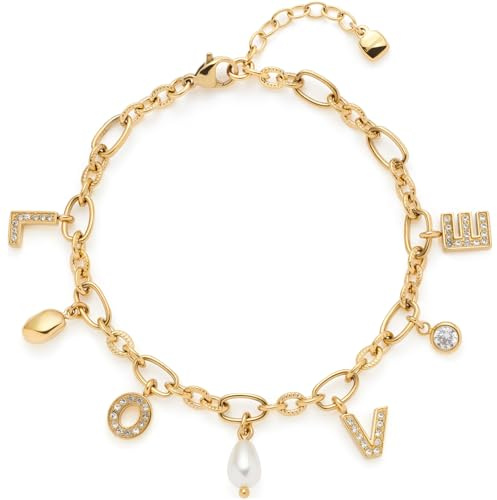 JEWELS BY LEONARDO Armband Ciao Otella, Arm-Schmuck aus goldfarbenem Edelstahl, Charms Schriftzug LOVE besetzt mit Zirkonia-Steinchen, 18-21 cm Länge, Schmuck Damen, 024449