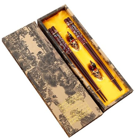 Sxdluzi 2 Pares de Palillos Chinos Reutilizables con Soporte, Regalo Elegante Tradicional,B