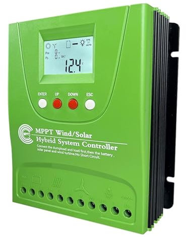 Regulador Solar Controlador De Carga Solar Híbrido MPPT De 2800W, Turbina Aerogeneradora, Controlador De Refuerzo De Panel Solar For Todas Las Baterías De 12V, 24V Y 48V(Wind800W Solar600W,Auto12V 24V