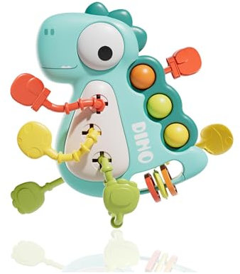 elfish kids Montessori Spielzeug für 1 Jahr, Sensorisches Baby Spielzeug 12–18 Monate, Dinosaurier Silikon Zugschnur Spielzeug für Babys in Lebensmittelqualität, Feinmotorik Aktivitäts Spielzeug