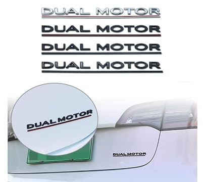 Selbstklebende und individuelle 3D-Aufkleber für Kofferraum: Tesla Dual Motor & Plaid, kompatibel mit Tesla-Modellen: X, Y, S und 3 Highland (Dual Motor, Schwarz, Mattschwarz)