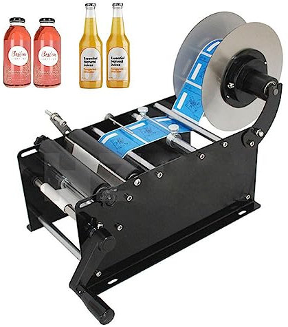 Etikettenklebemaschine für runde Flaschen, manuelles Aufkleberetikett für Weinflaschen, 15–30 Stück/min für Etiketten mit einer Breite von 10–110 mm und einer Länge von 10–300 mm, anwendbar für Leb