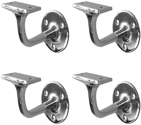 Loops 4 Pack Durable 75mm Polished Chrome Zinc Handrail Brackets for Safety and Style - Stair Bannister Holder