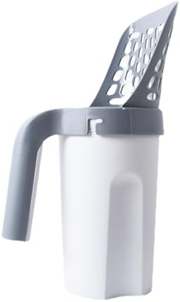 PCJUNLINH Premium Gray Cat Litter Scoop with Built-in Waste Bag Holder, Ergonomic Handle & Large Shovel Head for Easy