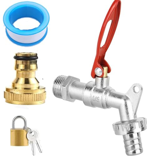 HUFHNWSO Rubinetto da giardino in ottone, 1/2, universale, con chiusura a chiave, rubinetto da 3/4, per giardino, lavatrice, serbatoio dell'acqua piovana