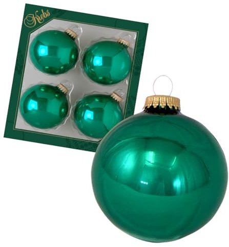 Krebs Glas Lauscha - Christbaumschmuck/Christbaumkugeln - Box mit 4 grünen Kugeln aus Glas in Einer Größe von 8cm
