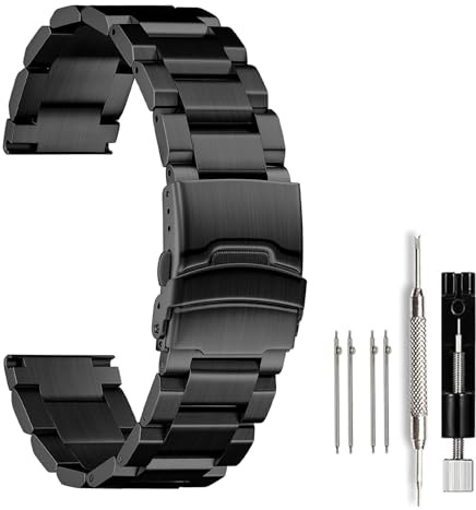 Nelumbo Watchband Cinturino classico in acciaio inossidabile spazzolato in metallo per le donne Orologio da uomo Cinturino di ricambio doppia fibbia 18mm 20mm 22mm 24mm (Black, 22MM)