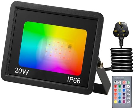 RGB LED Strahler 20W Fluter Außen Strahler 16 million Farben und 16 Modi Smart LED Flutlichtstrahler, IP66 Außenstrahler Wasserdicht LED Flutlicht, Garten Stimmungslichter