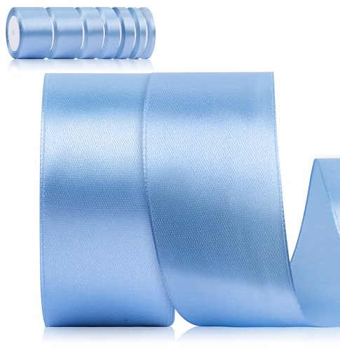 Foshird Satinband Blau 40mm x 22m Geschenkband Breit Schleifenband Hochzeit Polyester Bänder zum Basteln Dekoband für Geschenkverpackung Geburtstag DIY -Hellblau