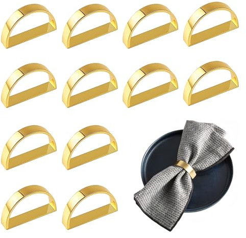 12 Piezas Servilleteros Individuales, Anillos para Servilletas Anillos De Servilleta De Metal Elegantes Servilleteros Dorados Semicírculos para Bodas Fiestas Ramadán Banquetes Aniversarios (Dorado)