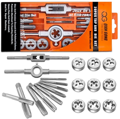 20 Stück Gewindeschneider, Legierter Stahl Gewindeschneidsatz M3-M12 Gewindebohrer Set Tap and Die Set mit Gewindebohrer Zubehör zum Reparatur von Außen und Innengewinden