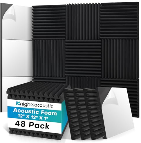 48 Pack Sound Proofing Panels Self-Adhesive, 1 X 12 X 12 Acoustic Wall Foam Panels, Soundproofing Acoustic Panels, High Density Soundproof Acoustic Absorbing Panels for Podcast Studio, Offices