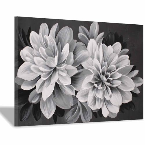 ZAMAEIU De Mode Vintage Affiche Noir Murale Dahlias Tableaux Pour Salon Moderne le salon Bureau du corridor Decoration à La Maison(Noir et blanc24)-30x50cm Encadrée