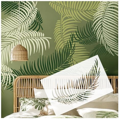 Grand pochoir réutilisable en plastique - 70 x 42 cm - Motif feuilles tropicales de palmier - Pochoirs pour peinture sur murs, meubles, toile, bois, décoration murale d'intérieur, tissu, loisirs