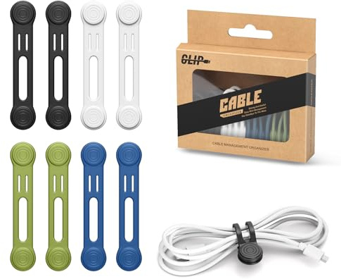 Kanemc Magnetic Cable Ties, 8 Pcs Reusable Cable Ties Cord Organiser, Magnetic Cable Tidy Clips Silicone Cable Straps for Organizing and Bundling Wire, Charging Cords, Earphone(Black/White/Blue/Green)