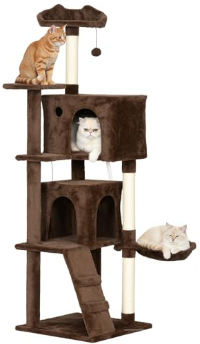 PawHut Árbol Rascador para Gatos, Torre Escalador, 160 cm, Marrón