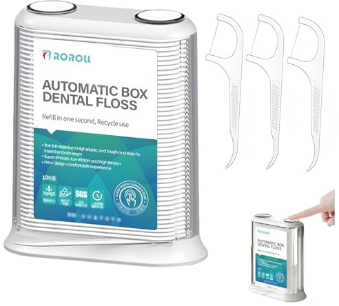 Plettri automatici per filo interdentale di nuova generazione, confezionati in 1 custodia ricaricabile a espulsione automatica, dispenser da viaggio con 100 plettri per filo interdentale, igienico e