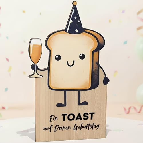 Generisch Geburtstagskarte Frau - Ein Toast Auf Deinen Geburtstag - Toast Holzkarte mit Umschlag - Happy Birthday lustige Karte Mann, Kinder, Freunde & Familie Freundin Schwester