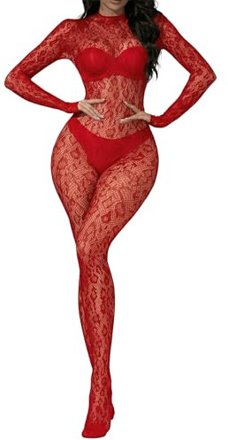 Eagerlove Body en Résille Femme Combinaison Léopard en Dentelle | Body Intégral Une Pièce Lingerie en Maille pour Soirée Club