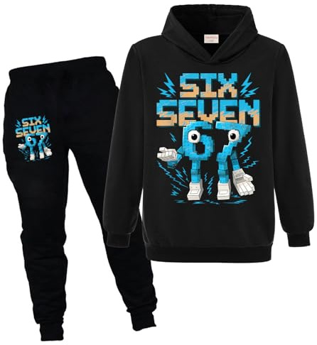 Yaokilyly Kids Six Seven Boys Girls 67 MEME Jumper and Jogger 2Pcs Sets Tracksuits Hoodie (Black,11 Years)
