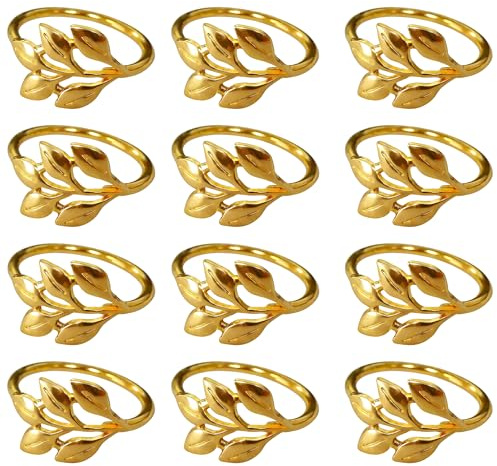 12 Stück Serviettenringe Gold, Elegante Blattform Serviettenring, Servietten Ringe für Tischdekoration, Metall Napkin Rings für Hochzeit Weihnachten Jubiläum und Abendessen