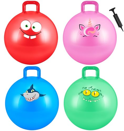 Sinmoe 4 Palline da Tramoggia per Bambini età 3-8, Palla Rimbalzante Gonfiabile da 20 Pollici con Maniglia Tramoggia Spaziale con Pompa per Giochi Esercizio Sportivo intérieur all'Aperto (20 Pollici)