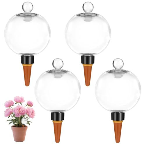 Afenau Bewässerungskugeln Groß 500ml, 4 Stück Bewässerungskugel mit Glasdeckel, Automatische Gießkugeln, Wiederverwendbar Bewässerungskugeln für Pflanzen Innenbereich Balkon, Transparent