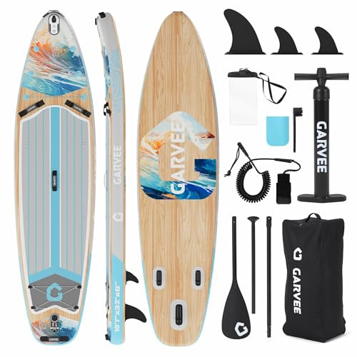 Garvee Tabla De Paddle Surf Hinchable 86cm Ancha – Sup Estable De PVC, Alta Capacidad De Carga 158kg, Ideal para Principiantes y Yoga Acuático – Incluye Remo, Bomba y Mochila