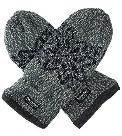 BRUCERIVER Hommes Moufles Gants en tricot de flocon de neige avec doublure en polaire chaude, Gris, S/M