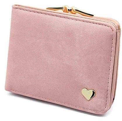 Damen Kleine Herz Dekoration Geldbörse Portemonnaie kurzer Kleine Geldbeutel Große Kapazität Wallets (Rosa)