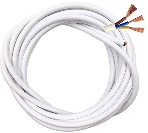 PVC Mains Electrical Wire/3 Core Round White - Copper, High Temp Resistant - 3 x 0.75 mm² Power Cable - Twin & Earth - 5 Metre Cut Length - Flexible Pond Cable