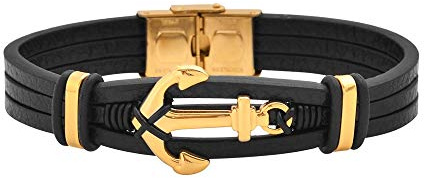Magna Steel Men's Multi-Strand Genuine Leather Bracelet with Stainless Steel Anchor Pendant,8 Gold