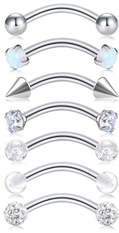 Briana Williams 7pcs Barbell Curve Piercing Ombelico Labbro Sopracciglio Barre Tragus Gioielli in Acciaio Inossidabile 16G 8mm Bar