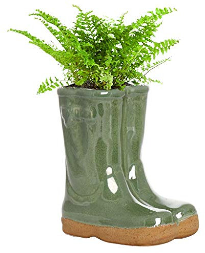 Dibor Petite Green Ceramic Double Wellington Boot Shaped Indoor/Outdoor Plant Pot Xmas Wedding Anniversary Christmas Gardening Gift