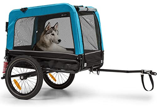 Klarfit Fahrradanhänger für Hunde, 2-in-1 Hundebuggy, Klappbar, Fahrradanhänger, Hundeanhänger Gefedert mit Reflektoren & Leine, für Hunde bis 40kg