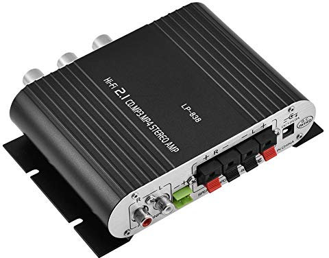 Mini Amplifier Hi-Fi 2.1 CH Class D Stereo Amplifier, Mini HiFi 2.1 Stereo Bass Auto Car Home Audio Power Amplifier Digital Amp, High Power Amplifier DC Super Bass, Compatible with CD MP3 MP4(Black)
