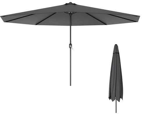 HENGMEI 350cm ALU Sonnenschirm Gartenschirm Terrassenschirm Marktschirm Ampelschirm Strandschirm mit UV Schutz 40+ für Balkon, Garten, Terrasse,Dunkelgrau (Winkel nicht einstellbar)